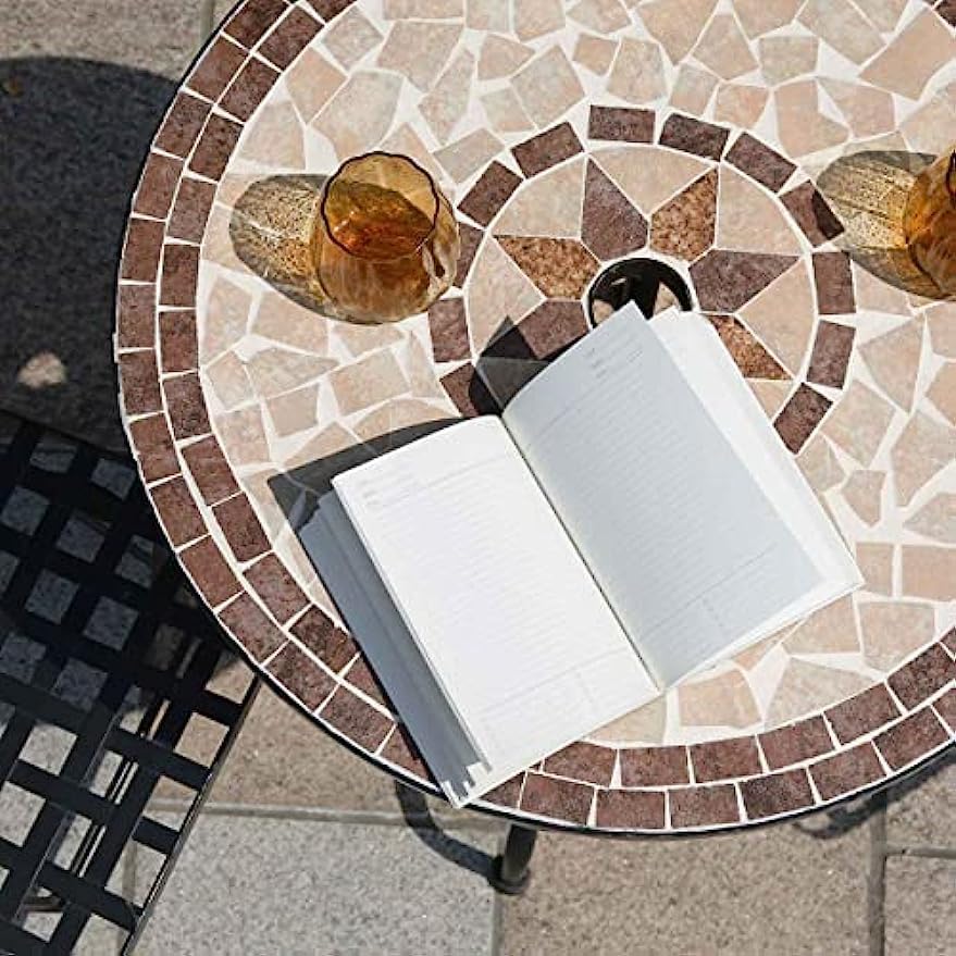 モザイク柄　円形テーブル　ガーデンテーブル　パラソル穴 テーブル ガーデン 庭 丸型 ラウンド 机 モザイク モザイク調 パラソル