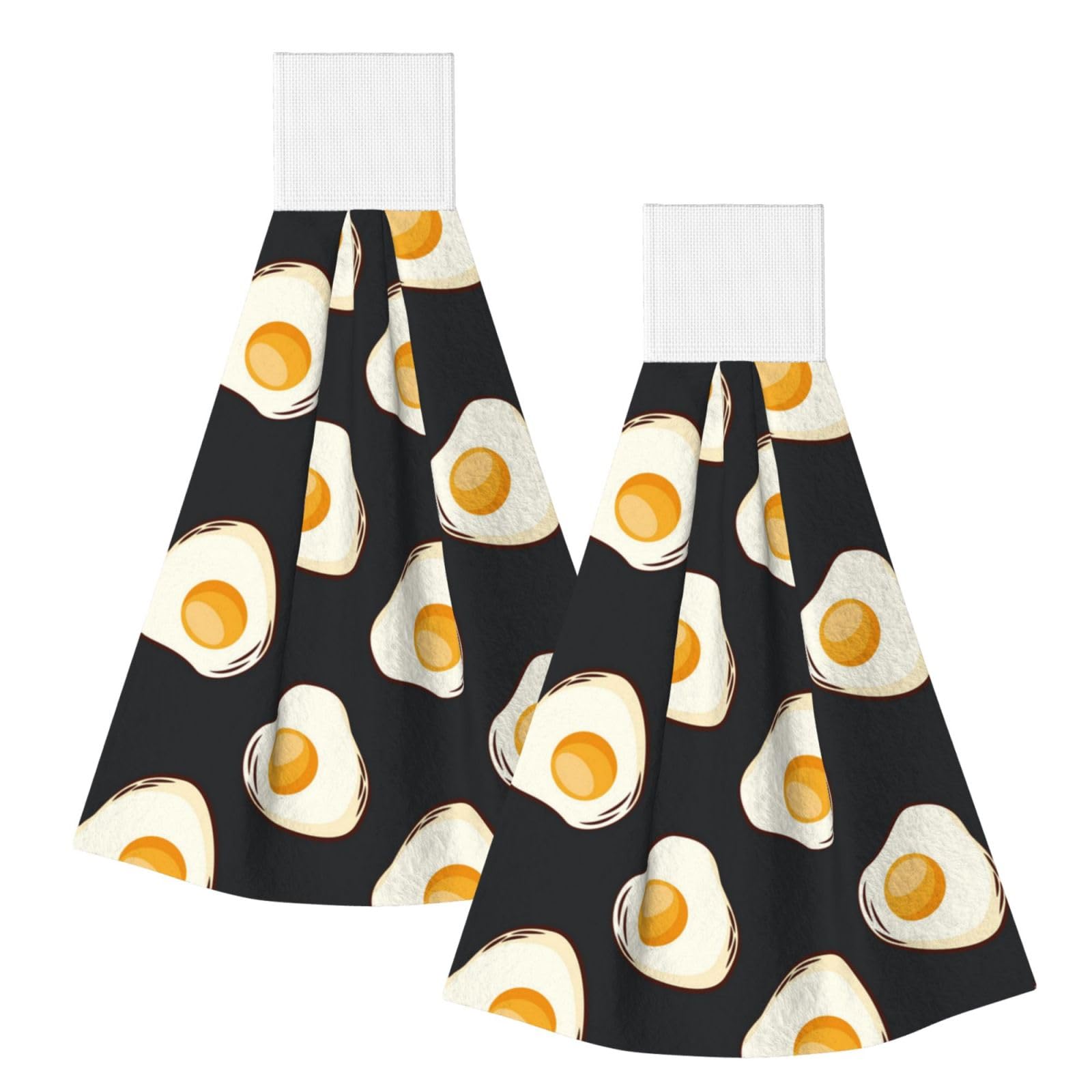 DOPKLNA Food Fried Eggs Dark, 2 Pcs Hanging Coral Fiber Hand Towels for Bathroom, Absorbent Kitchen Towels