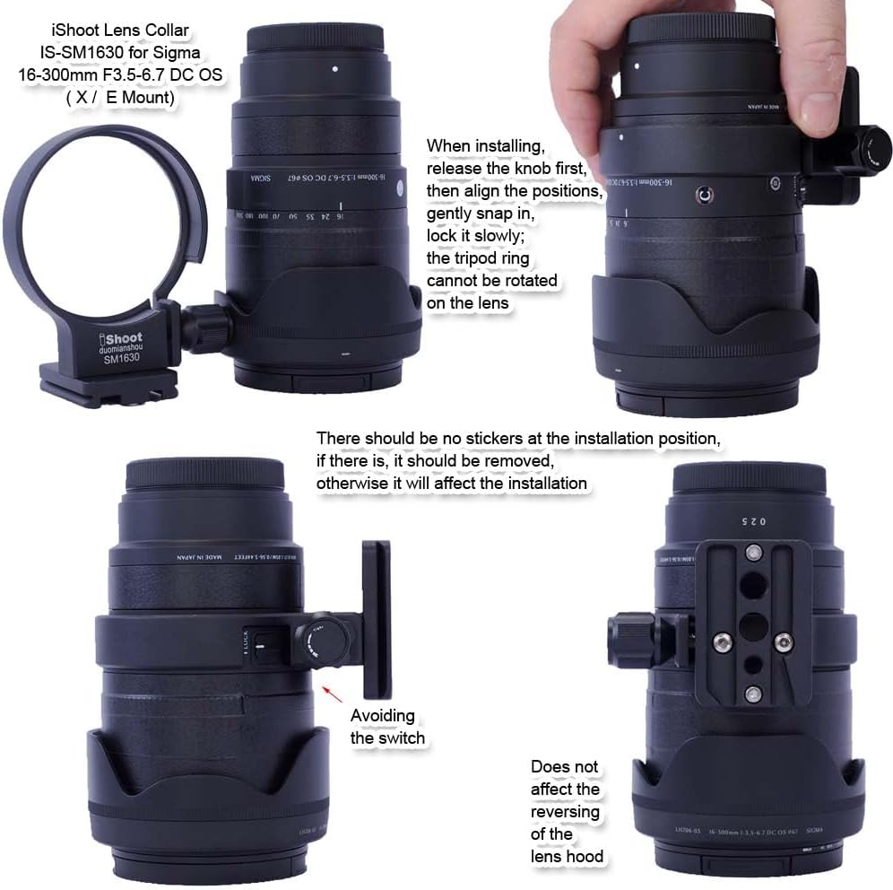 Lens Collar Tripod Mount Ring Compatible with Sigma 16-300mm F3.5-6.7 DC OS (E/X/L/RF Mount), Lens Support Holder Bracket Bottom is Arca-Swiss Fit Quick Release Plate for Arca Clamp &Stabilizer