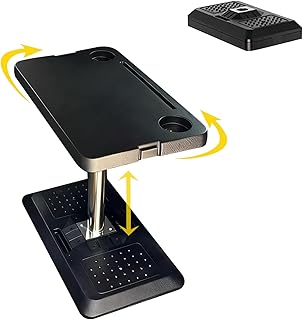 HIYOUGO Heavy Duty RV Table, 360° Rotatable C-Shaped Side Table, Recliner Table, with Safety