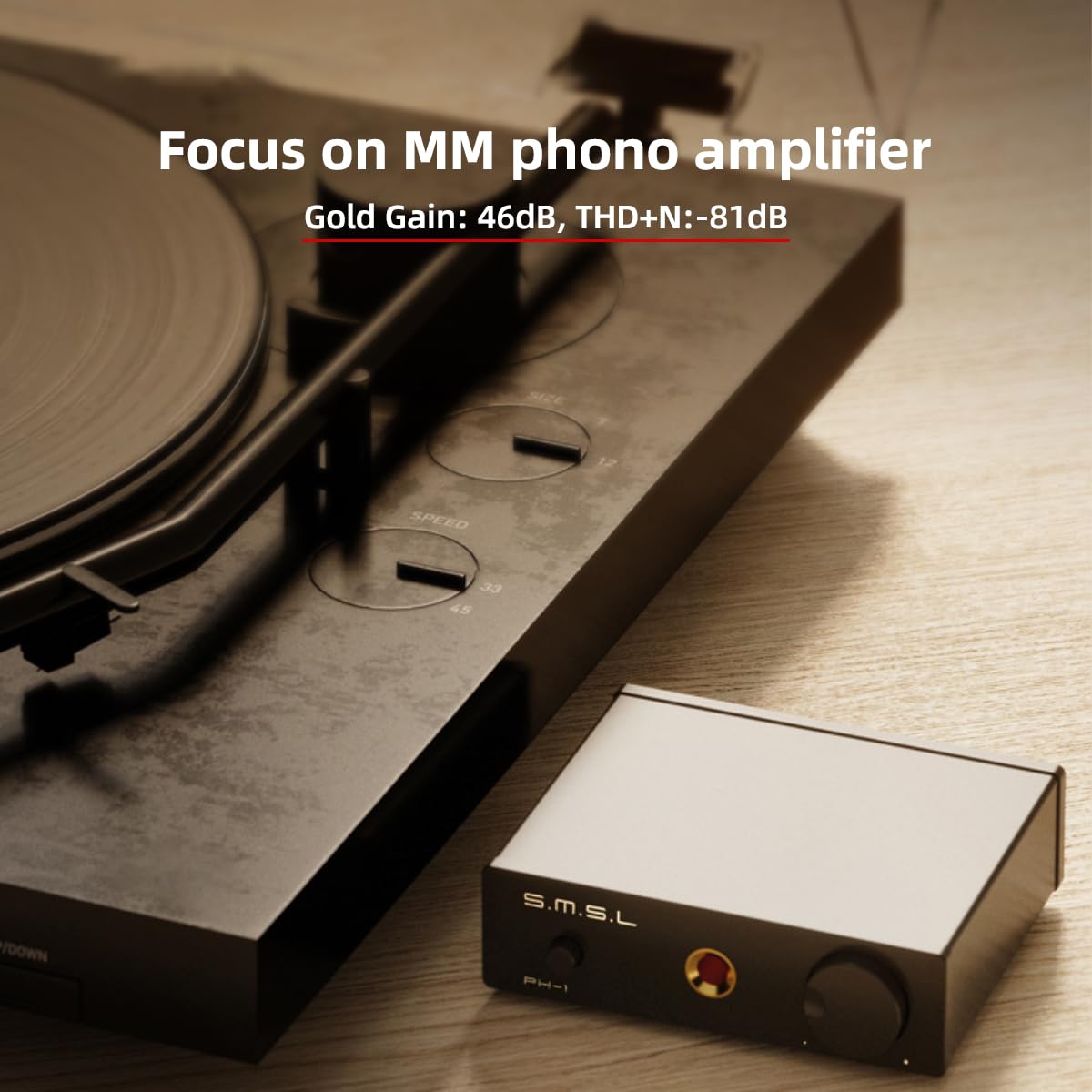 S.M.S.L PH-1 Mini Phono Preamp, Stereo Preamplifier with RCA/6.35mm Headphone Output, Preamp for MM Turntable Phonograph Record Player with DC 5V Power Supply