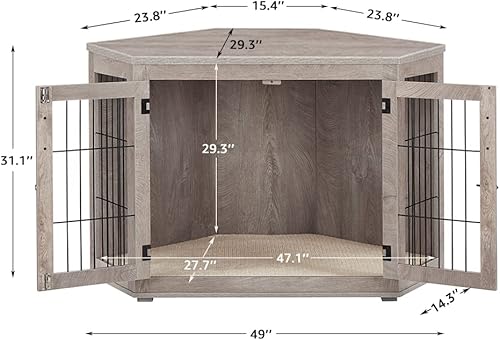 Miniatura 5 de beeNbkks Furniture - Mesa auxiliar de madera para perrera con cojín, mesa auxiliar de esquina para interiores para mascotas, parte superior ancha