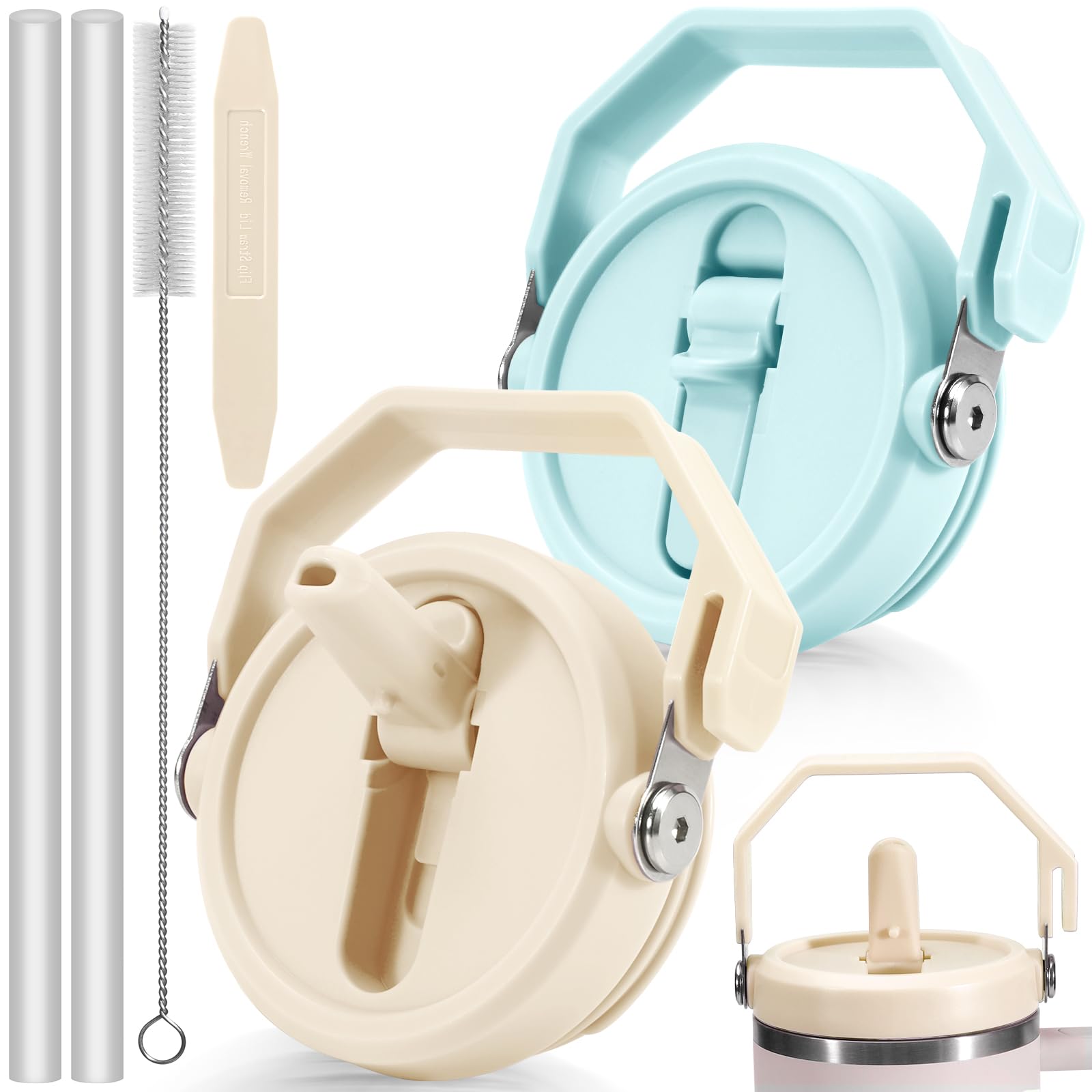 ANTAND 40 oz Leakproof Lids Only for Stanley Quencher H2.0 Tumbler, 2 Pack Detachable Flip Straw Handle Lid Replacement Cover for 40oz Stanley Cup