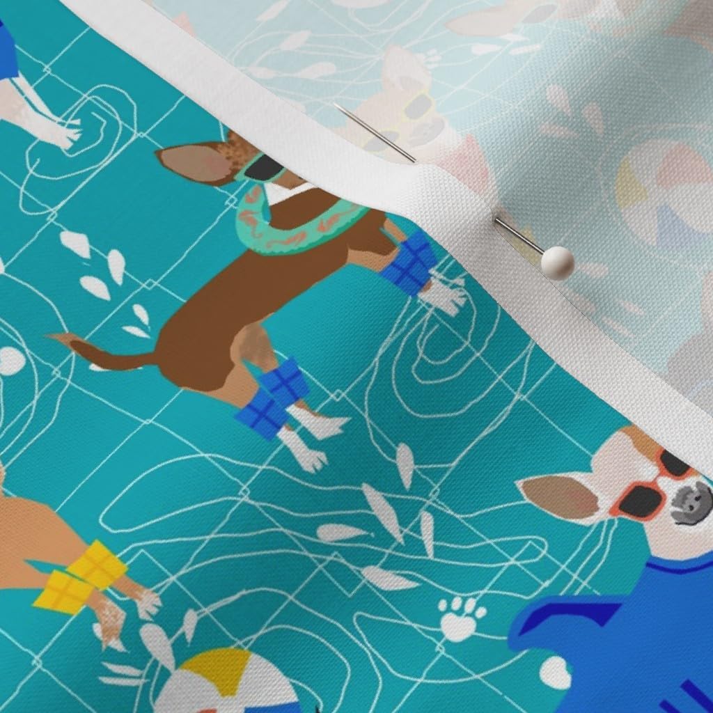 Spoonflower Fabric - Chihuahua Pool Party Summer Dogs Turquoise Chihuahuas Dog Printed on Petal Signature Cotton Fabric by The Yard - Sewing Quilting Apparel Crafts Decor