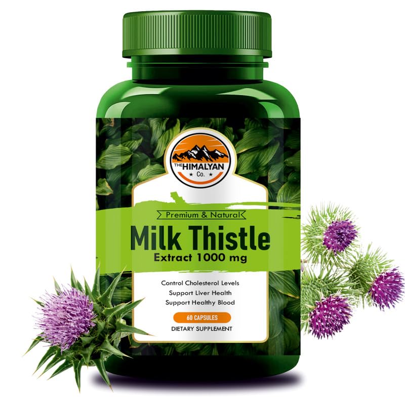 THE HIMALAYAN CO Milk Thistle Extract Liver Detox Supplement with 1000Mg of Silybum Marianum Cleanse Liver for Men and Women- 60 Vegetarian Capsules