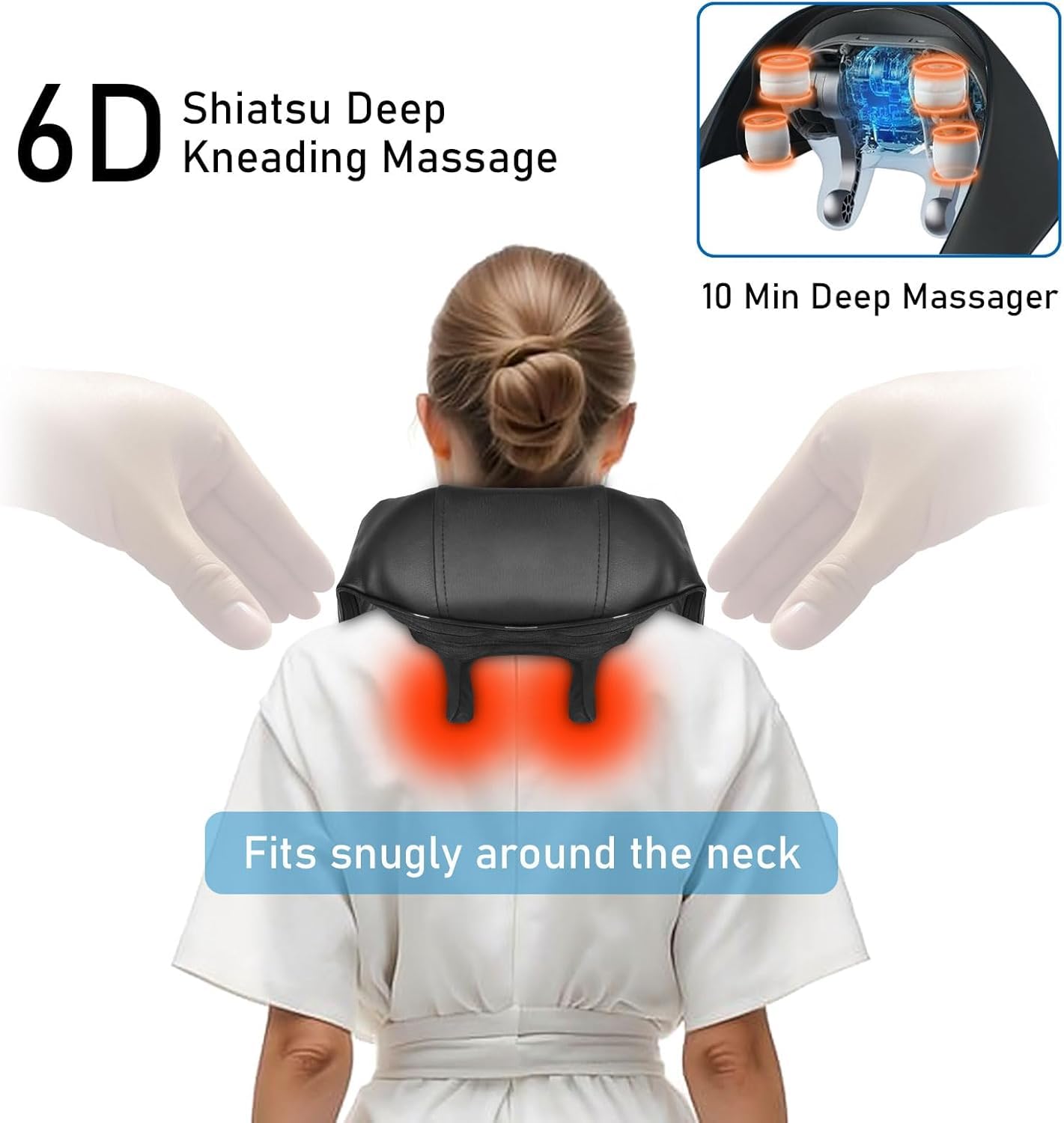 BIBIRE Cuscino massaggiante cervicale con funzione di calore, massaggiatore Shiatsu 4D di massaggio del tessuto profondo, per spalle, gambe, muscoli del corpo per alleviare il dolore, ideale per casa