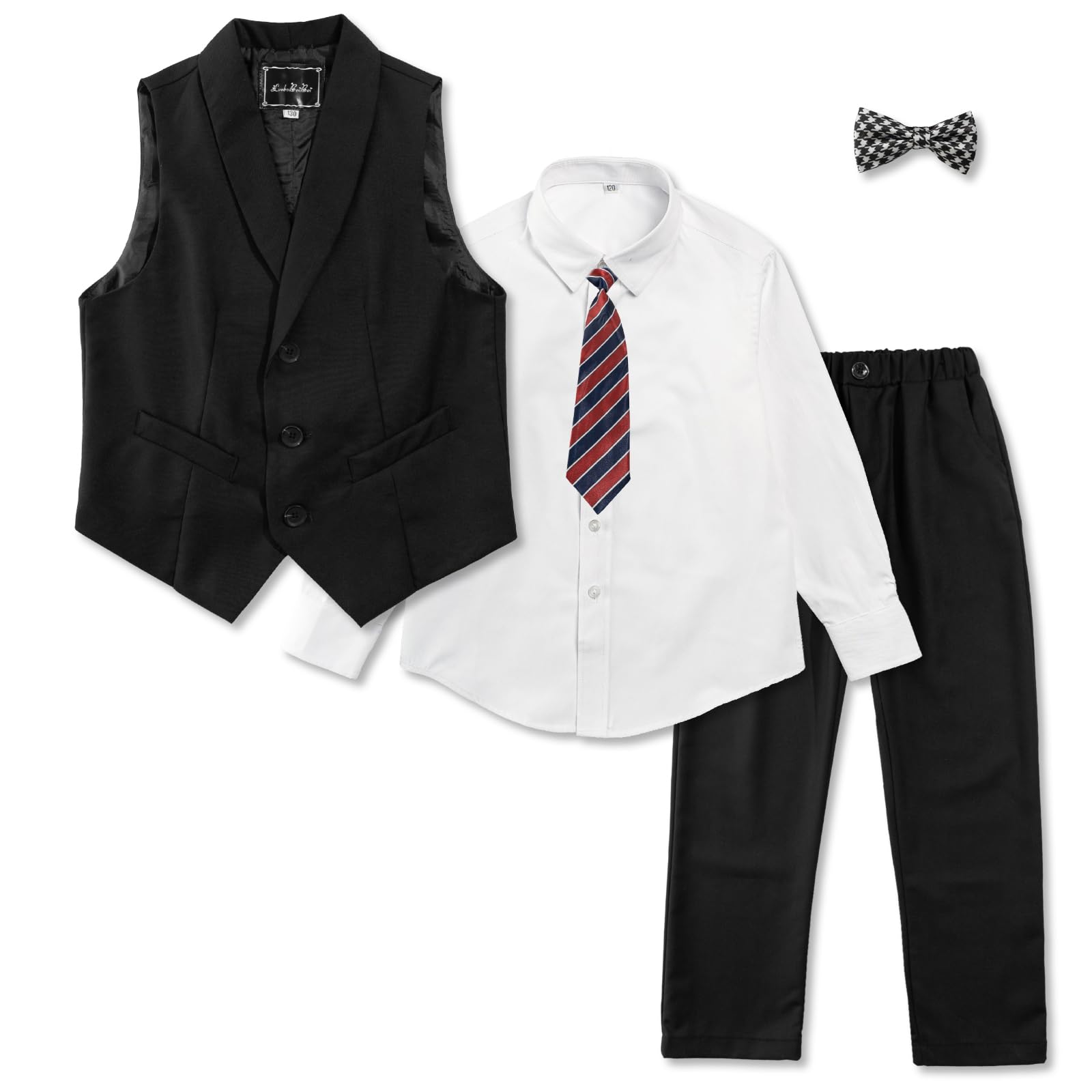 LOLANTA Conjunto de Traje de 5 Piezas para Niños, Traje Formal para Bodas y Fiestas de Cumpleaños para Niños, Conjunto de Chaleco, Pantalones, Camisa y Pajarita para Niño de Arras