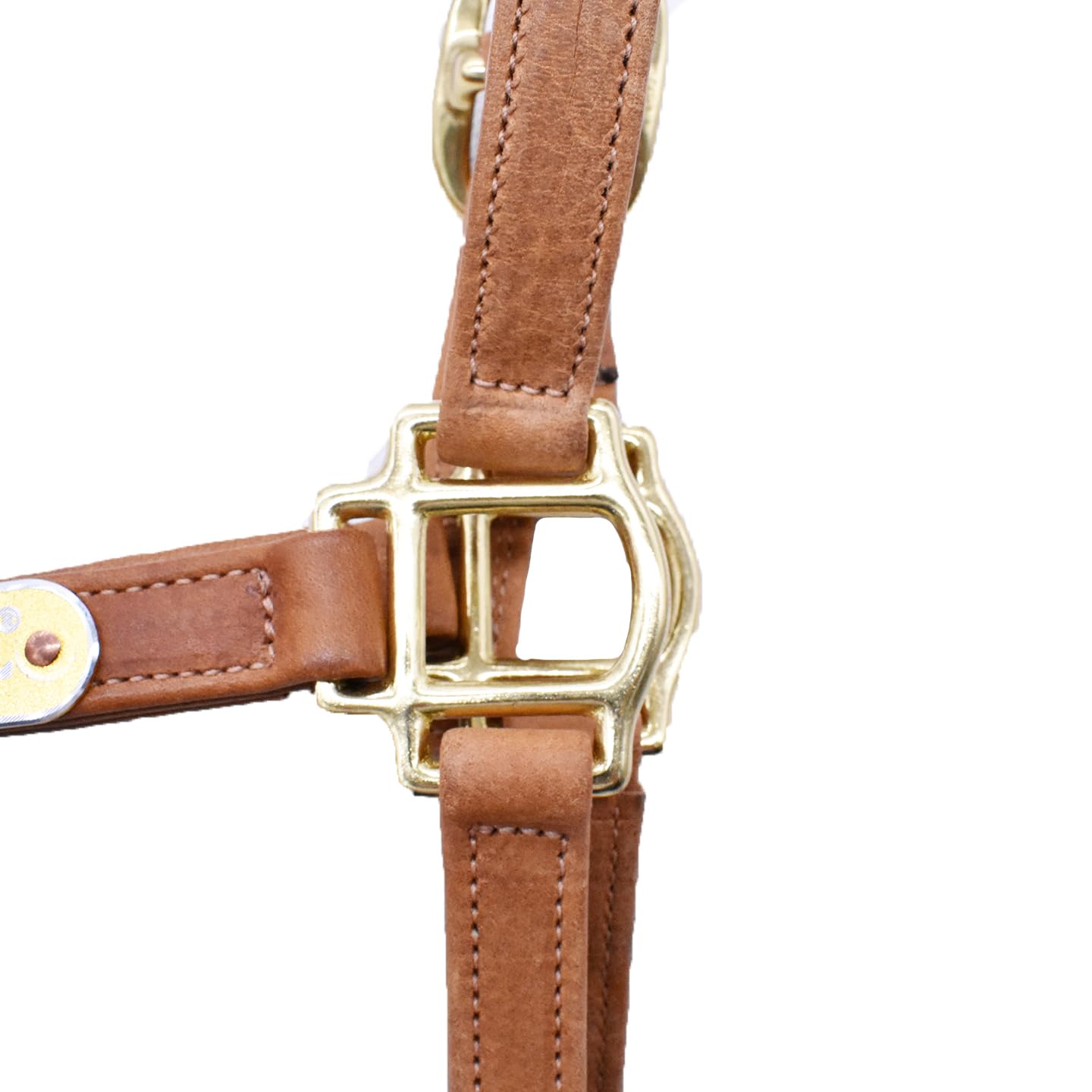 Halfter Für Pferde Pferdeausrüstung Halfter aus doppellagigem Leder mit Messingbeschlägen(Light Brown-M)