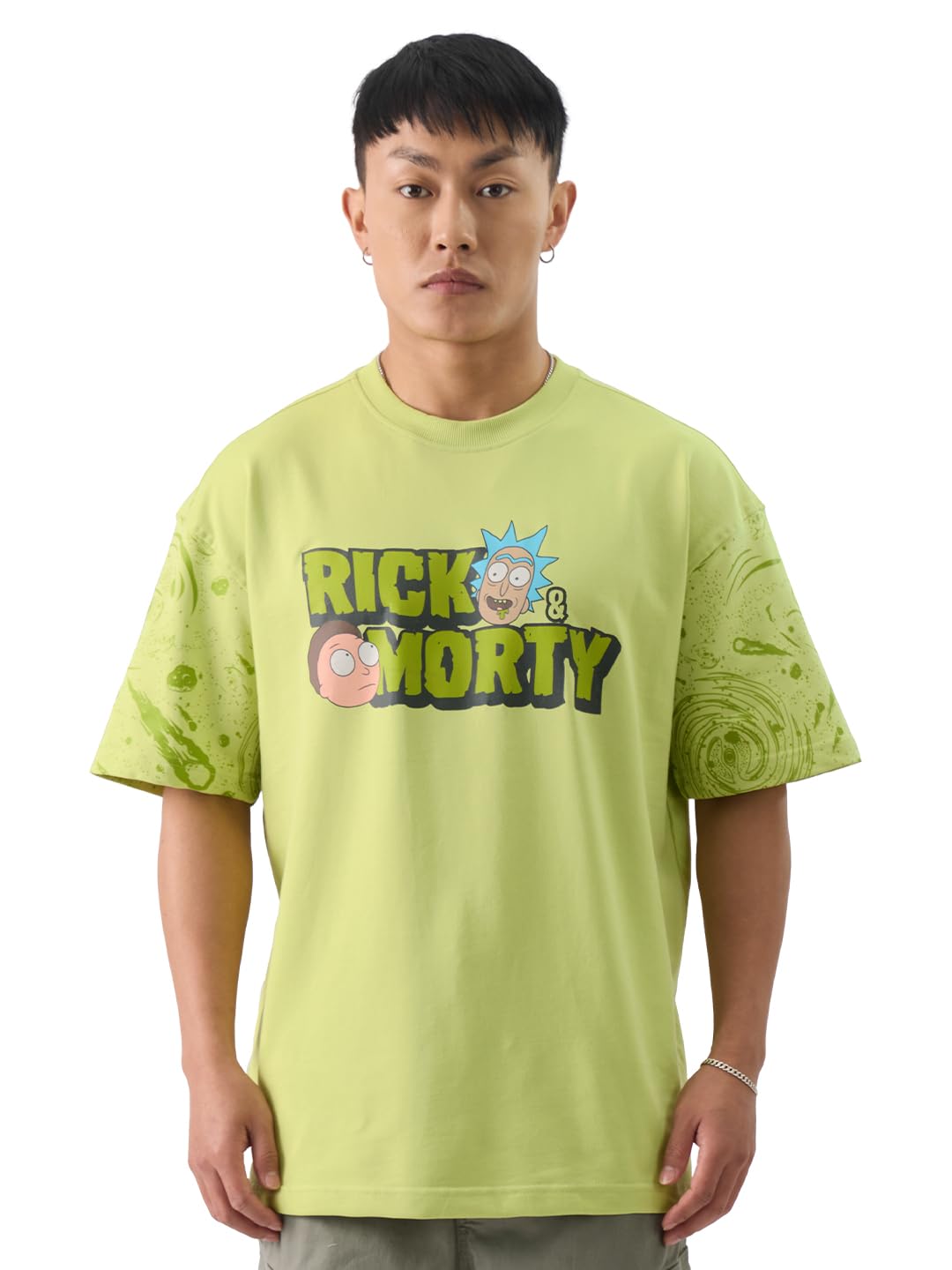 The Souled Store Official Rick & Morty: Done with This Universe Short Sleeve Round Neck Green Graphic Printed Oversized Fit T-Shirts Rick & Morty Netflix Tv Show Anime Cartoon Animated Character