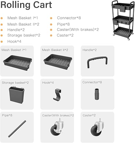 Miniatura 4 de Carrito utilitario rodante de 3 niveles con asa, hecho de organizador de almacenamiento multifuncional, herramienta para cocina, baño, sala de