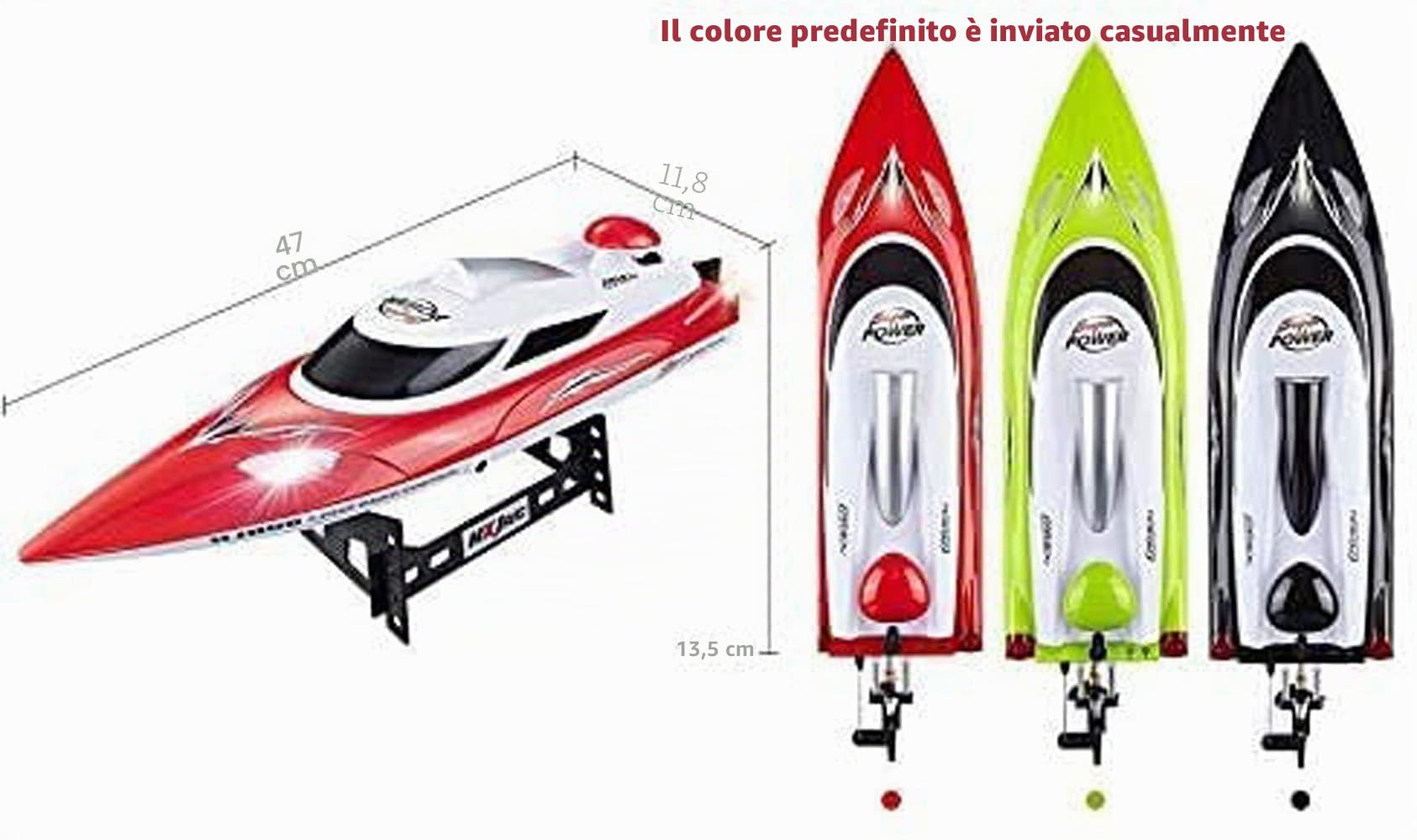 Grande barca telecomandata da 18,5 "(47 cm) da 35 km/h da gara di motoscafo da 2,4 GHz Gigante RC con luci pilota Modello di barca sottomarina per moto da 14 anni in su, RTR