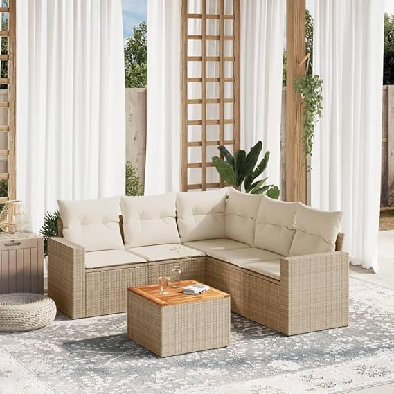 QJBSAVVA 6Piece Garden Sofa Set, Corner Bench Set, Balcony Table