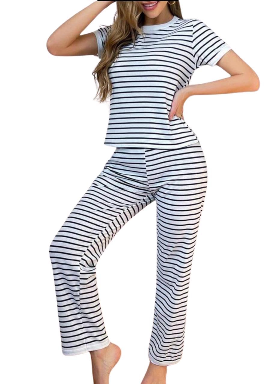 Women's Cotton Striped Night Suit Set – Soft Stretchable Short Sleeve Top & Pajama Set | Stylish Sleepwear for All Seasons-picture-38