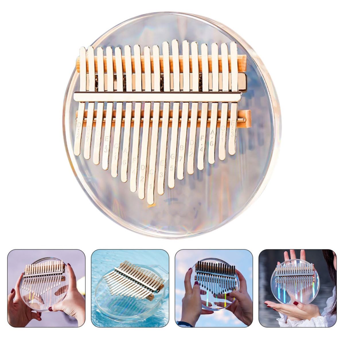 Rundes Acryl Daumenklavier 17 Töne Rainbow Kristall Kalimba | 1 Satz, Leichtes Kinderinstrument mit Schönem Kristallglanz, für Valentinstag und Bett