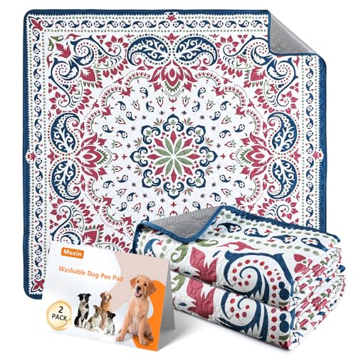 Image of Mozin Washable Pee Pads for Dogs, 2 Pack Super Absorbent Reusable Puppy Pads Waterproof, Leak-Proof & Non-Slip Whelping Pad for Potty Training, Playpens, Crates, Floors, Beds, and Couches 31 inchx36 inch