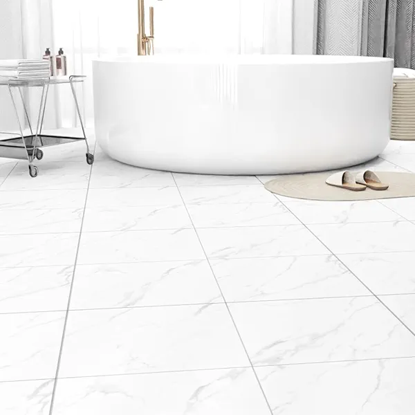 30 Pack Cover 30 Sq.Ft Peel and Stick Floor Tiles, 12” x 12” Self Adhesive Vinyl Flooring Easy DIY Installation for Kitchen, Living Room, Laundry, RV, White Marble