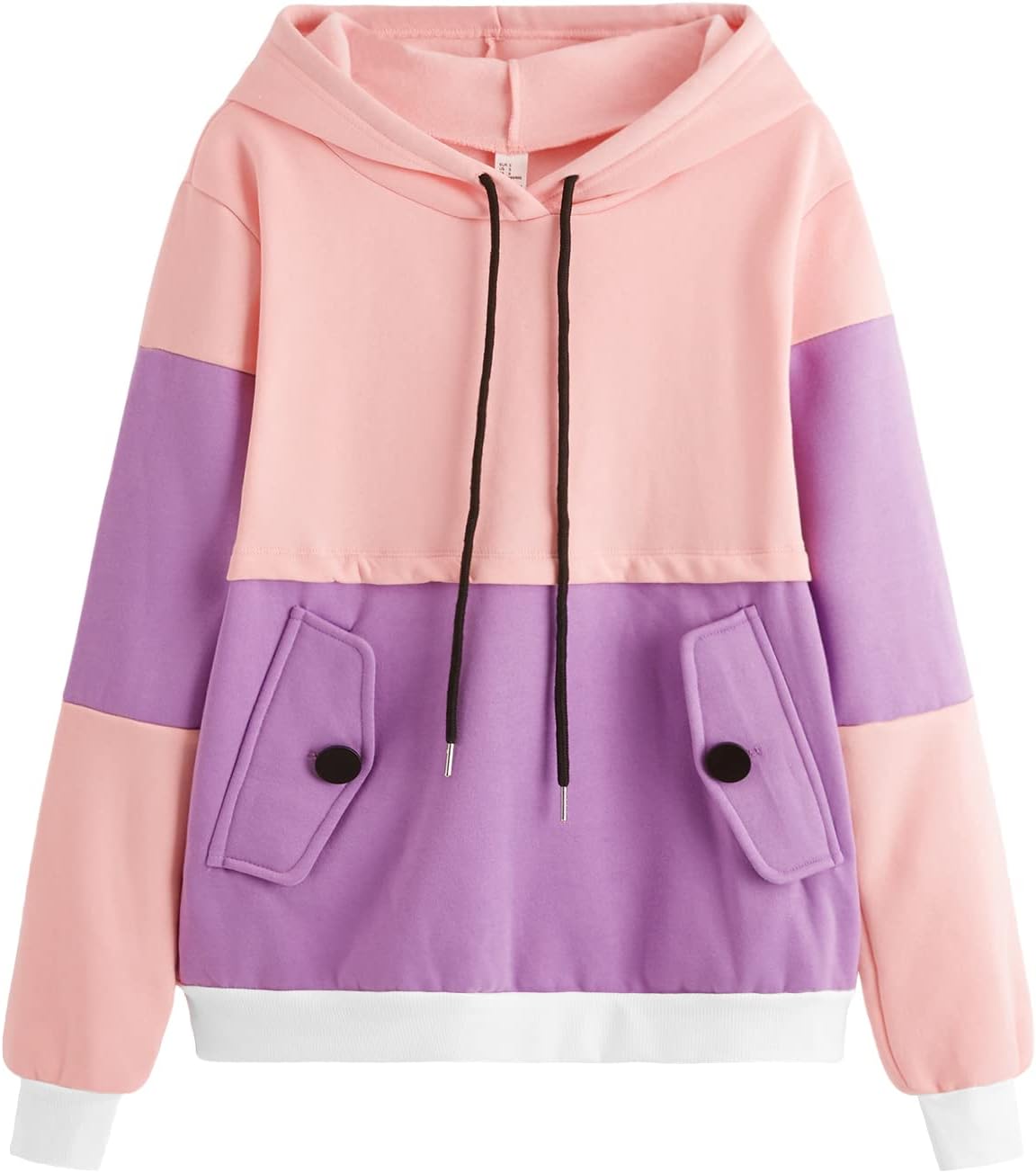 SweatyRocks Women's Winter Color Block Long Sleeve Fleece Hoodie Sweatshirt with Pockets Pink Purple XS