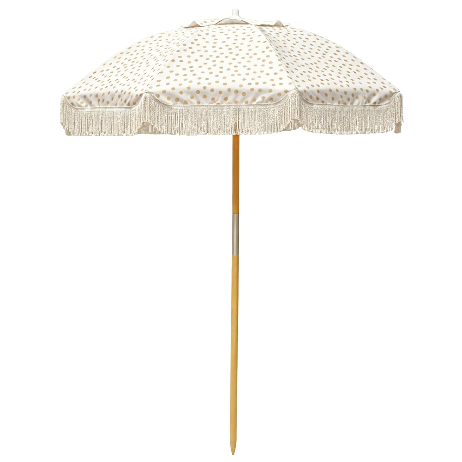 180 cm Parasol Przeciwsłoneczny z Frędzlami, Przenośny Parasol Ogrodowy w Boho z Odchylany i Drewnianym Drążkiem, Baldachim w Kropki
