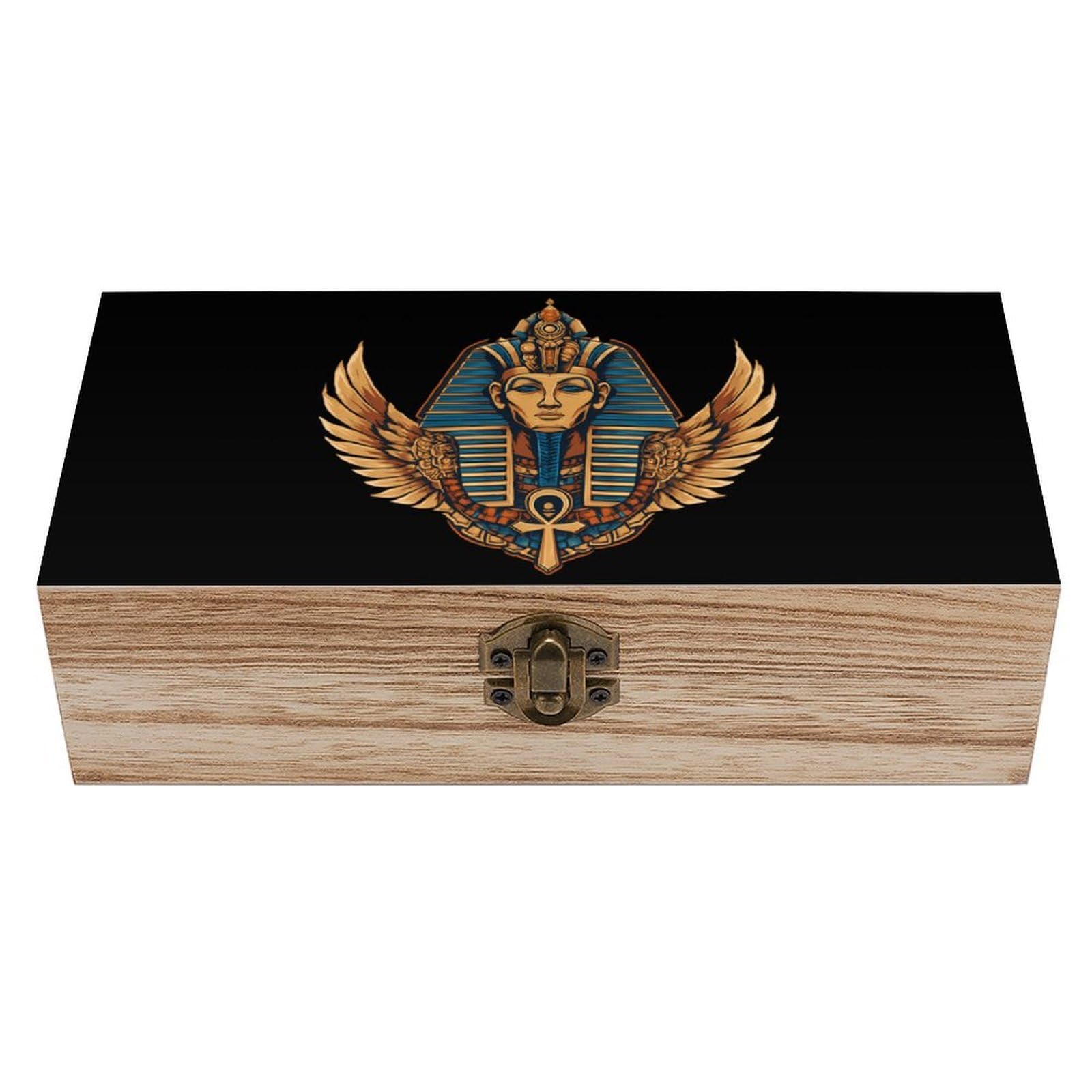HLBSDM Ancient Egyptian Pharaoh King Egyptian Ankh-Photoroom Wooden Box with Hinged Lid Decorative Storage Case Container