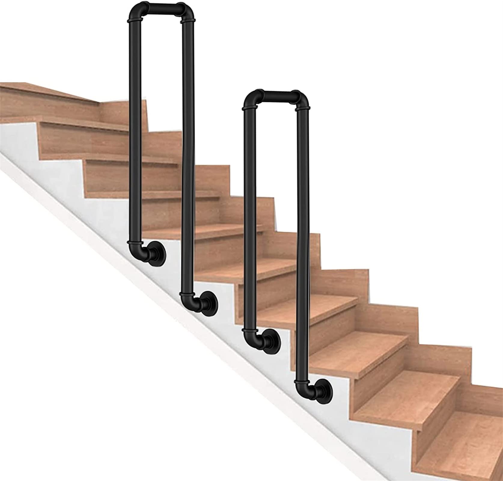 Meiiron Staircase Handrails, Stairs Railing Handrails Bracket - LOFT American Black Balcony Railing, Outdoor Metal Stair Handrail/guardrail, Safety Fence (Color : 2Pcs, Size : 95cm)