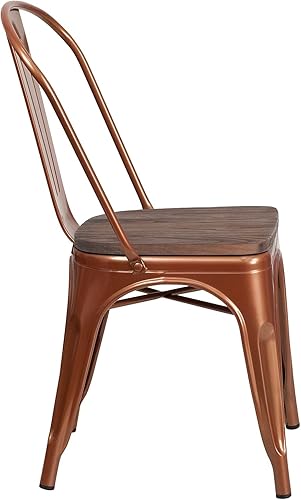 Miniatura 5 de Flash Furniture Tenley Silla apilable de metal de cobre con asiento de madera