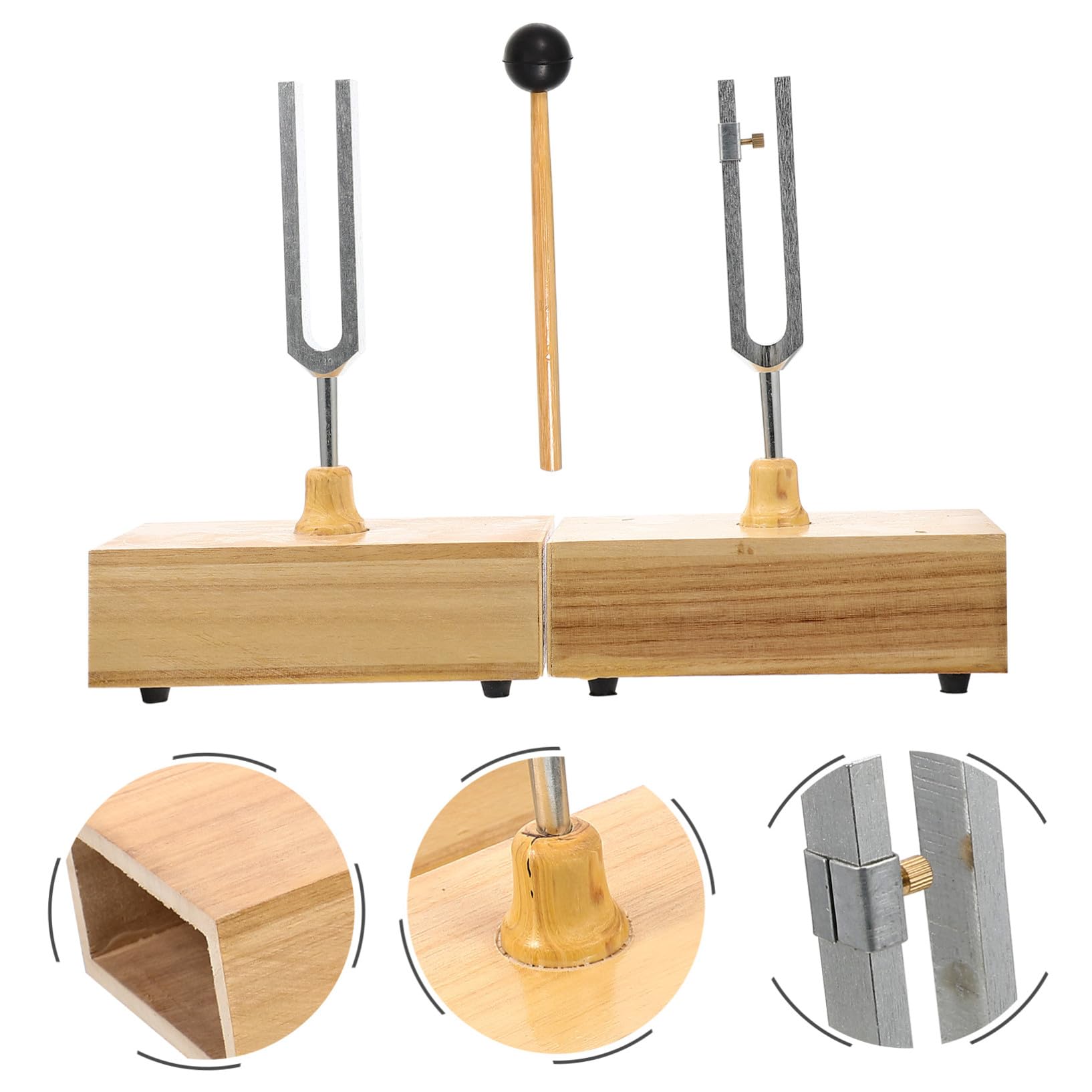 Zerodeko Experiment und Klare Klangfarbe Stimmgabel 440hz mit Holzsockel und Metall Inkl Hammer für Präzises Stimmen bei Physikalischen Akustikexperimenten