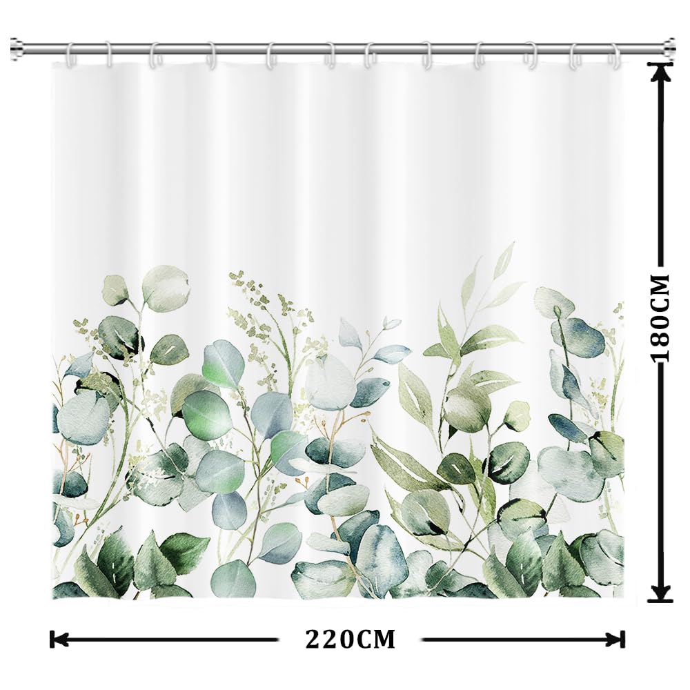 Uiiooazy Cortina de Ducha de Hoja Eucalipto, Cortinas de Ducha Verde Oro Abstracto Planta Cortinas de Baño Antimoho Impermeable Lavable Tejido de Poliéster Cortina Ducha con Ganchos 90x180cm — view 339