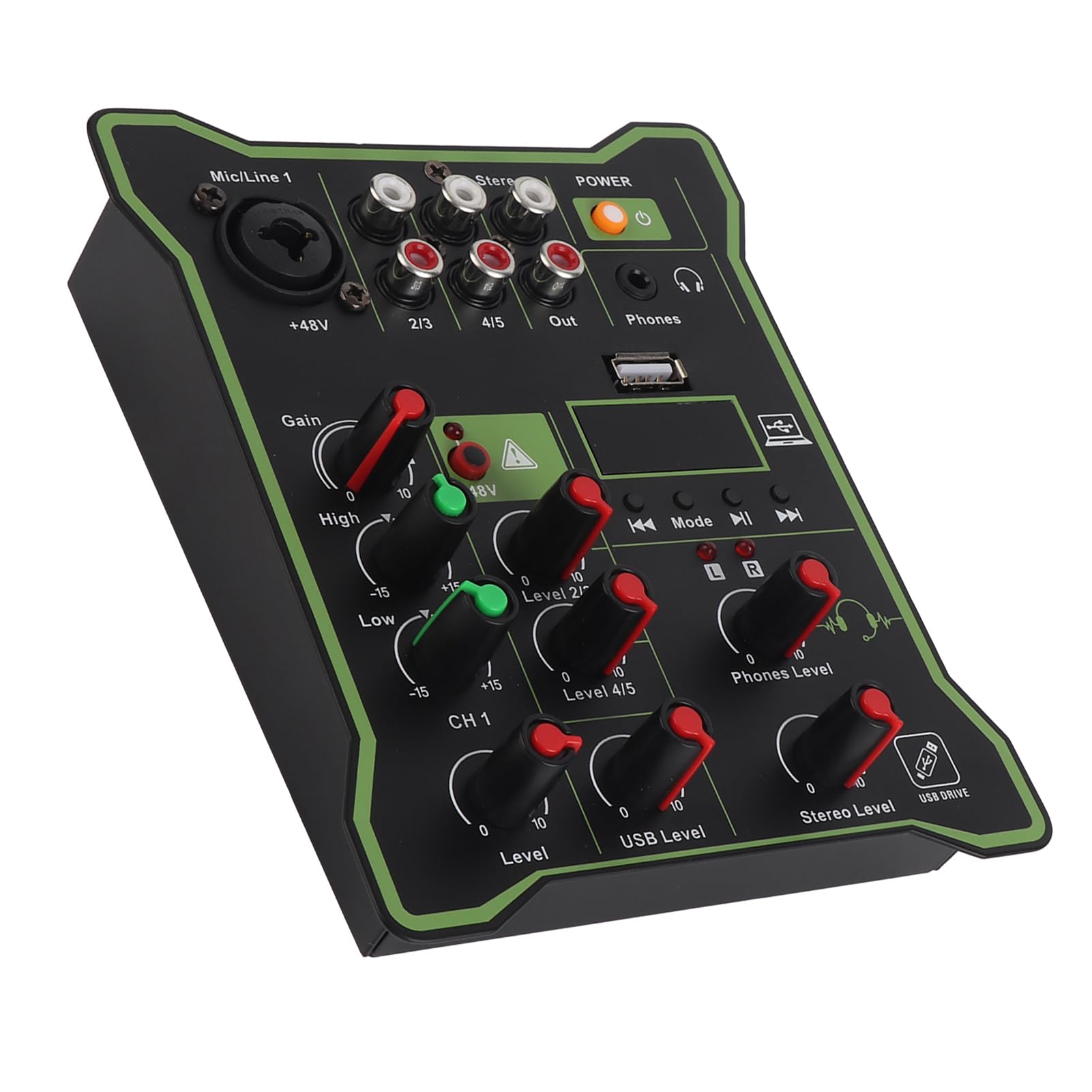 Drfeify Mezclador Portátil de 5 Canales con USB, Chip Digital Effect, Adecuado para DJ y Grabación de Estudio en el Hogar