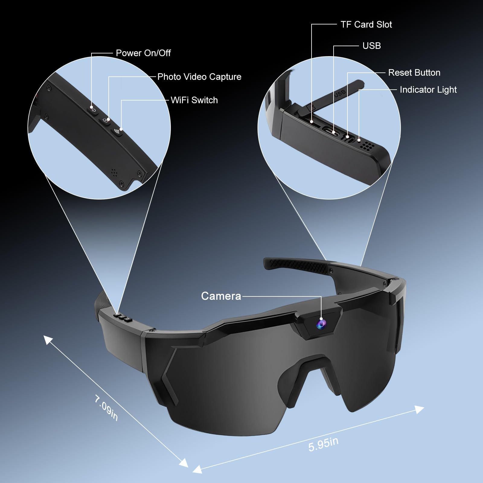 OBEST Gafas Inteligentes con 1080P Cámara, AI Gafas de Cámara WiFi HD, Solares Glasses Portátiles con Grabación de Vídeo y Micrófono, Acción Camara para Deporte Aire Libre Ciclismo/Esquí/Senderismo