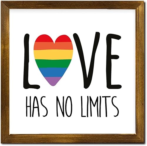 LGBT Pride Framed Wooden Sign Love Has No Limits Only People Do Positive Wall Plaque Retro LGBTQ Cheer Up Woodshop Garage Wall Decoration for Queer