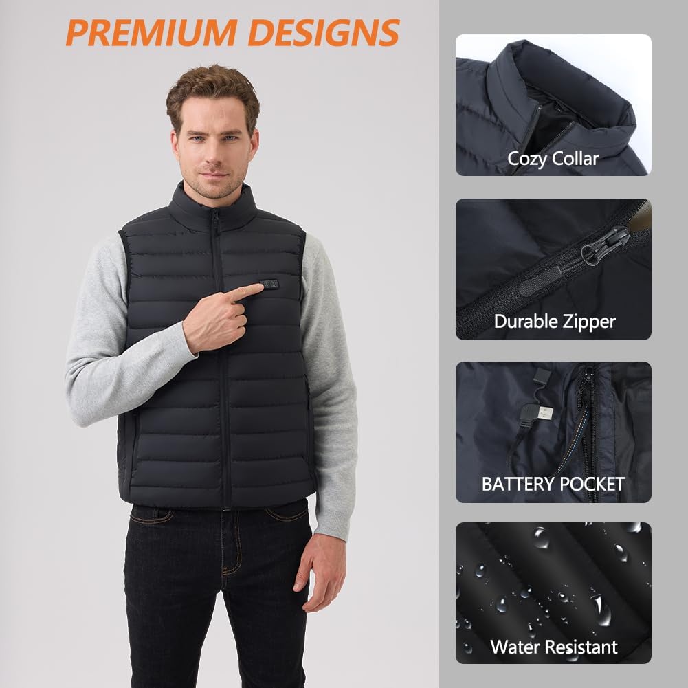 Unzipp Giubbotto Riscaldato Uomo Donna, Gilet Riscaldato Con 10000mAh Batteria 3 Livelli Di Temperatura, Lavabile Per Il Calore Interno Invernale, Attività All'Aperto