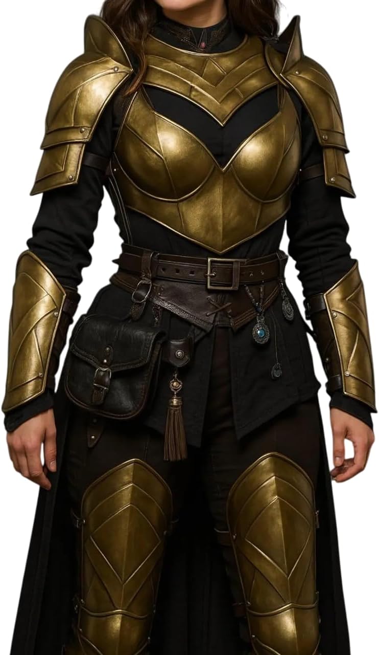 ARTIZANSTORE Lady Warrior Corset Armor Fantasy Pauldrons, Gorget & Chainmail | Medieval Lady Armor | LARP Women's armor Cosplay Armor | Gift For women