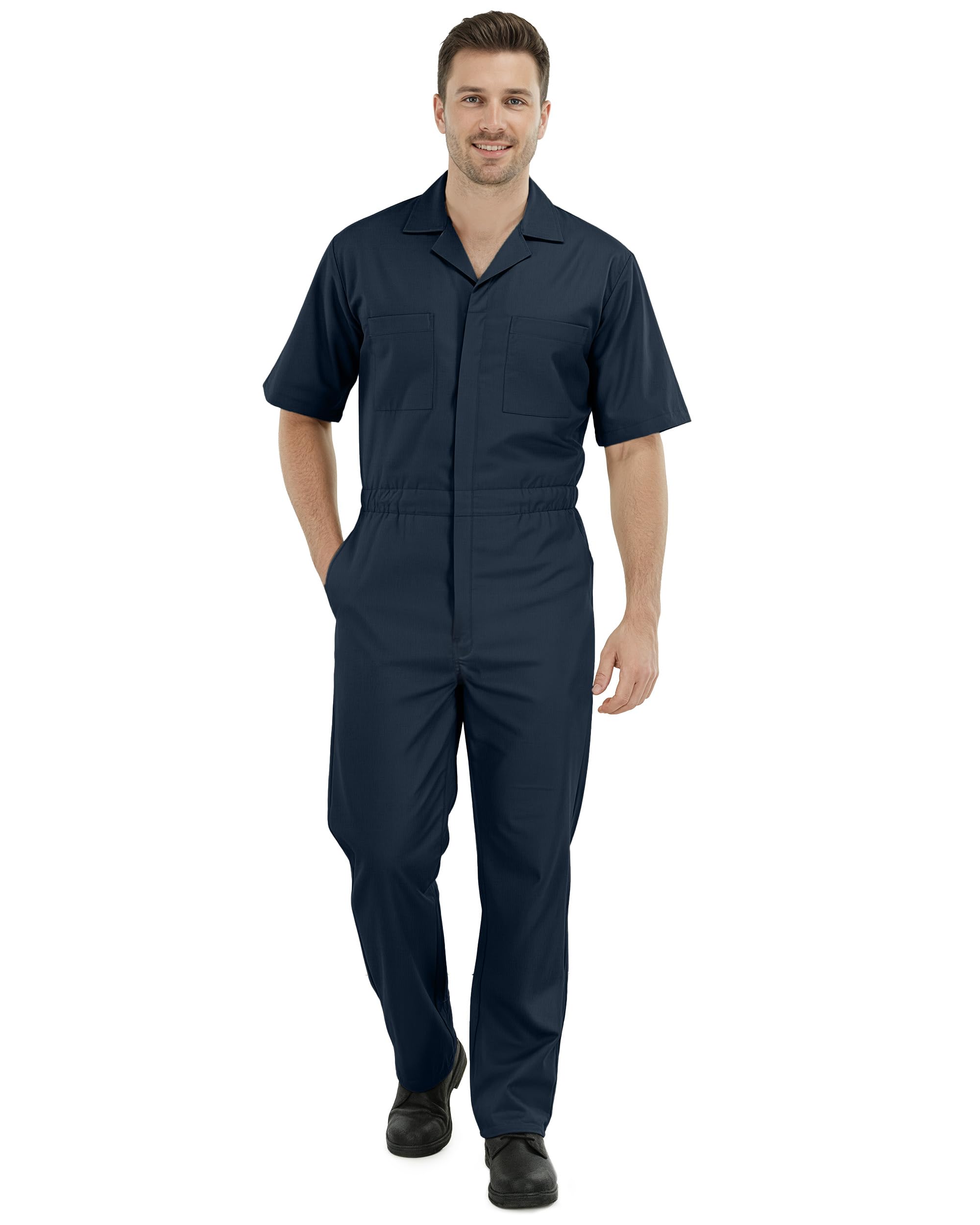NY Threads Coveralls for Men Short Sleeve Relaxed Fit Lightweight Mechanic Work Wear Jumpsuit with Pockets, X-Large, Navy
