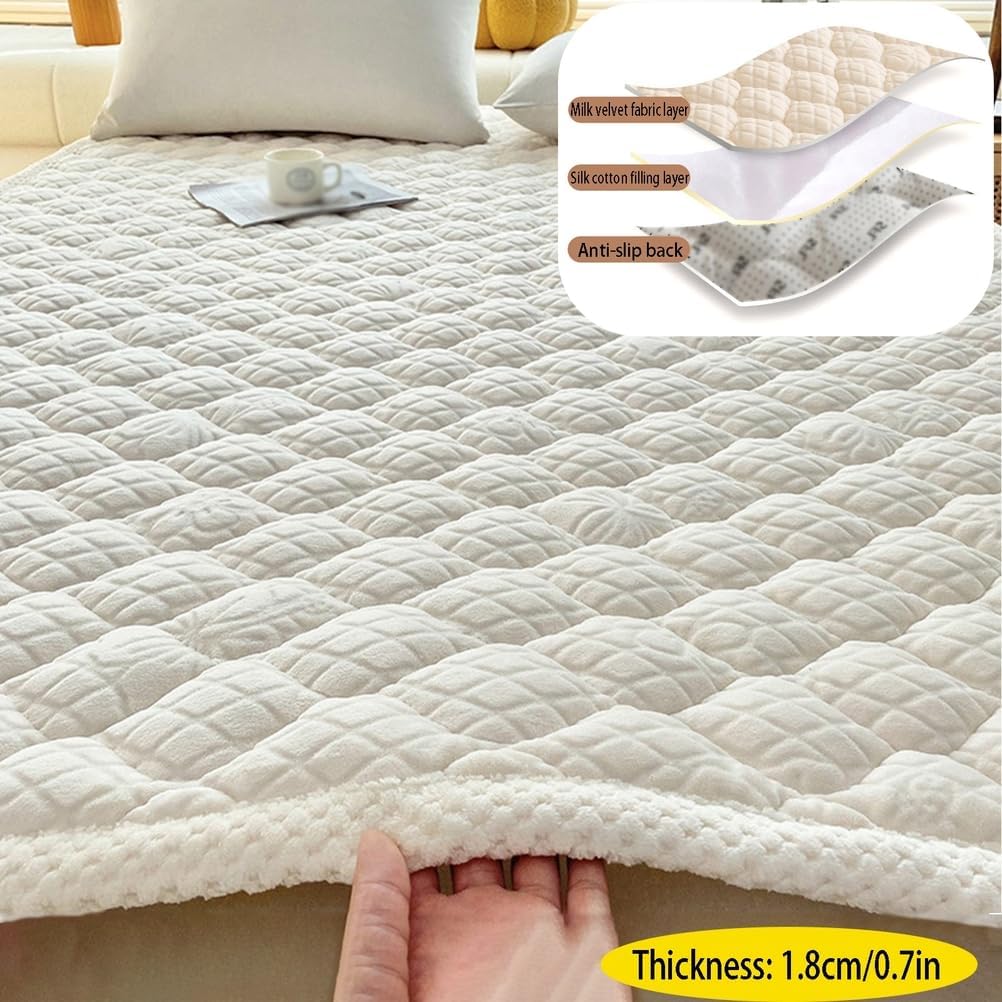 Mattress Pad Quilted Fitted Mattress Protector,Fluffy Soft Bedspread Coverlet,Breathable Mattresss Topper,Thickened Futon Warmth Sleeping Pad for Dormitory,Twin/Single Bed,Beige,135 * 200cm/53x79in