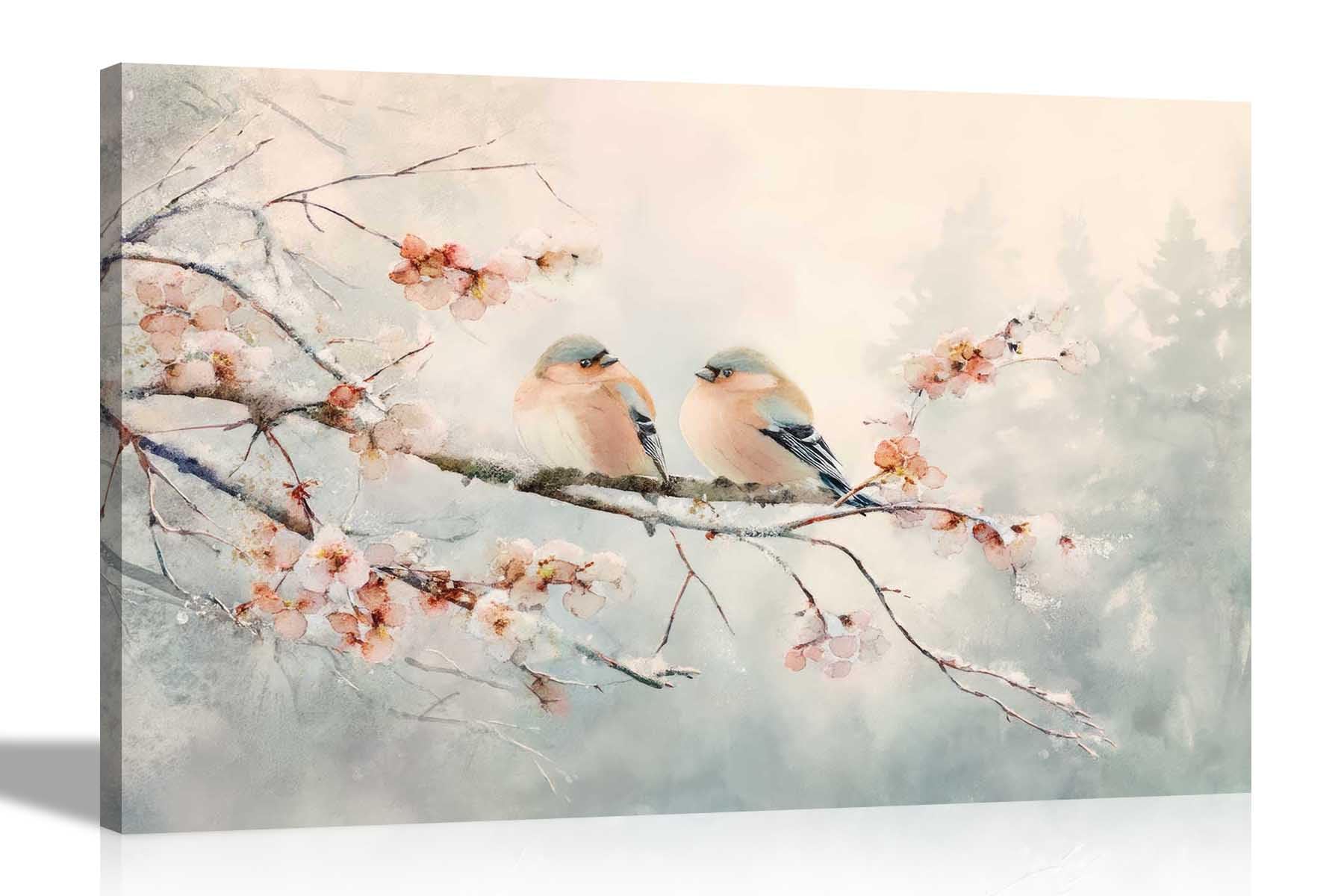 Artley Prints Bird In Snow Landscape - Birds On Snowy Branch Canvas Prints For Living Room Bedroom Botanical Wall Art Office Home Decorpictures 40 X 30Cm (16 X 12 Inches) A3
