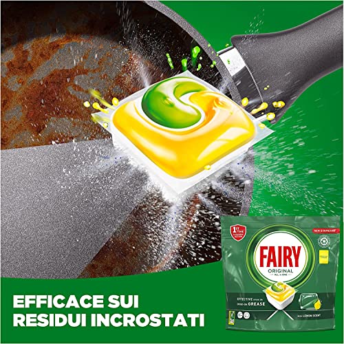 Fairy Detersivo Pastiglie Lavastoviglie Brillantante, 84 Capsule Lavastoviglie, Original Limone, Azione Pulente Al Primo Lavaggio, Efficace Sul Grasso Incrostato Con Azione Brillante - Immagine 2