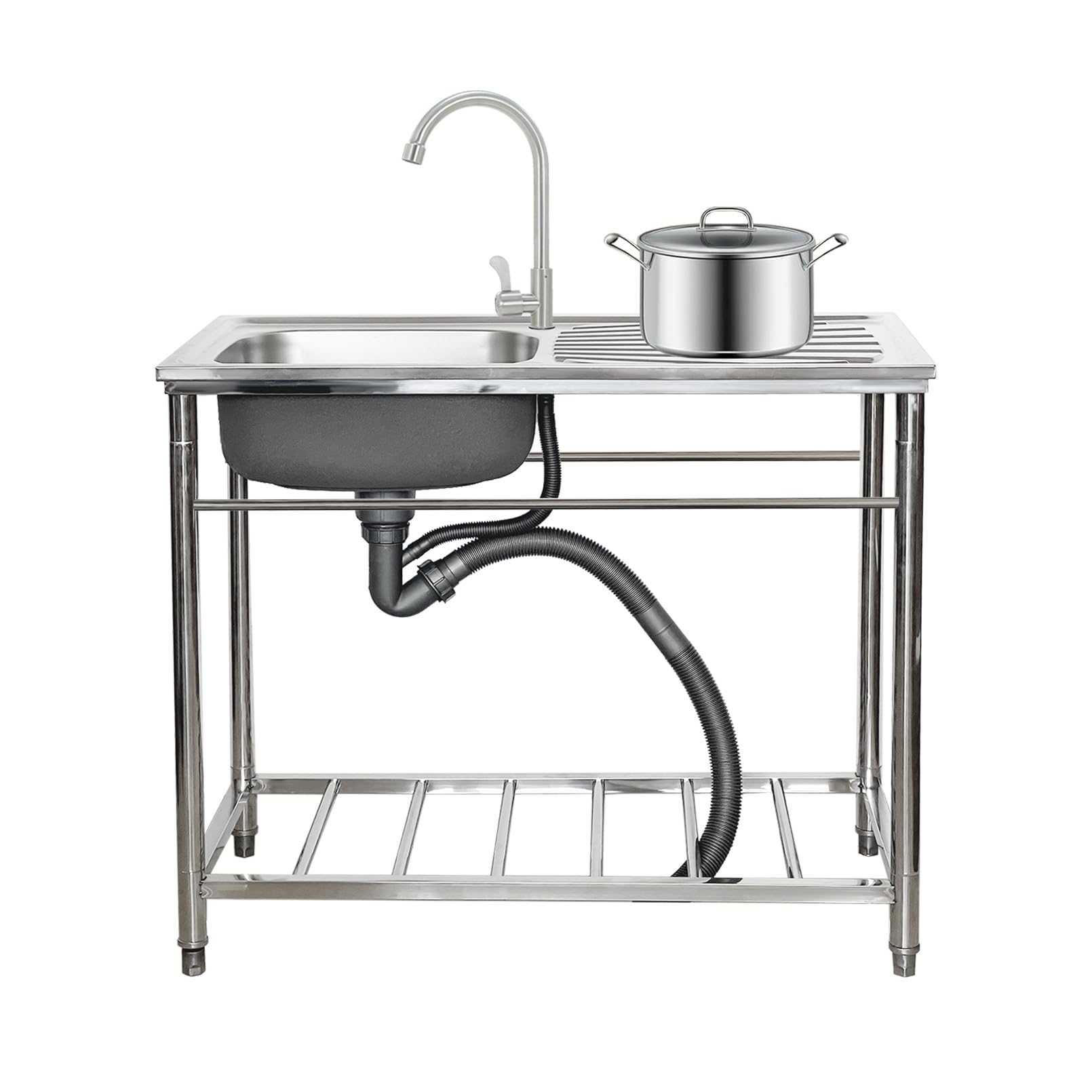 CZYWKDDPP Stainless Steel Laundry, 1 Compartment Single Bowl Kitchen Commercial Workstation Basin Utility for Outdoor Garage Restaurant Room