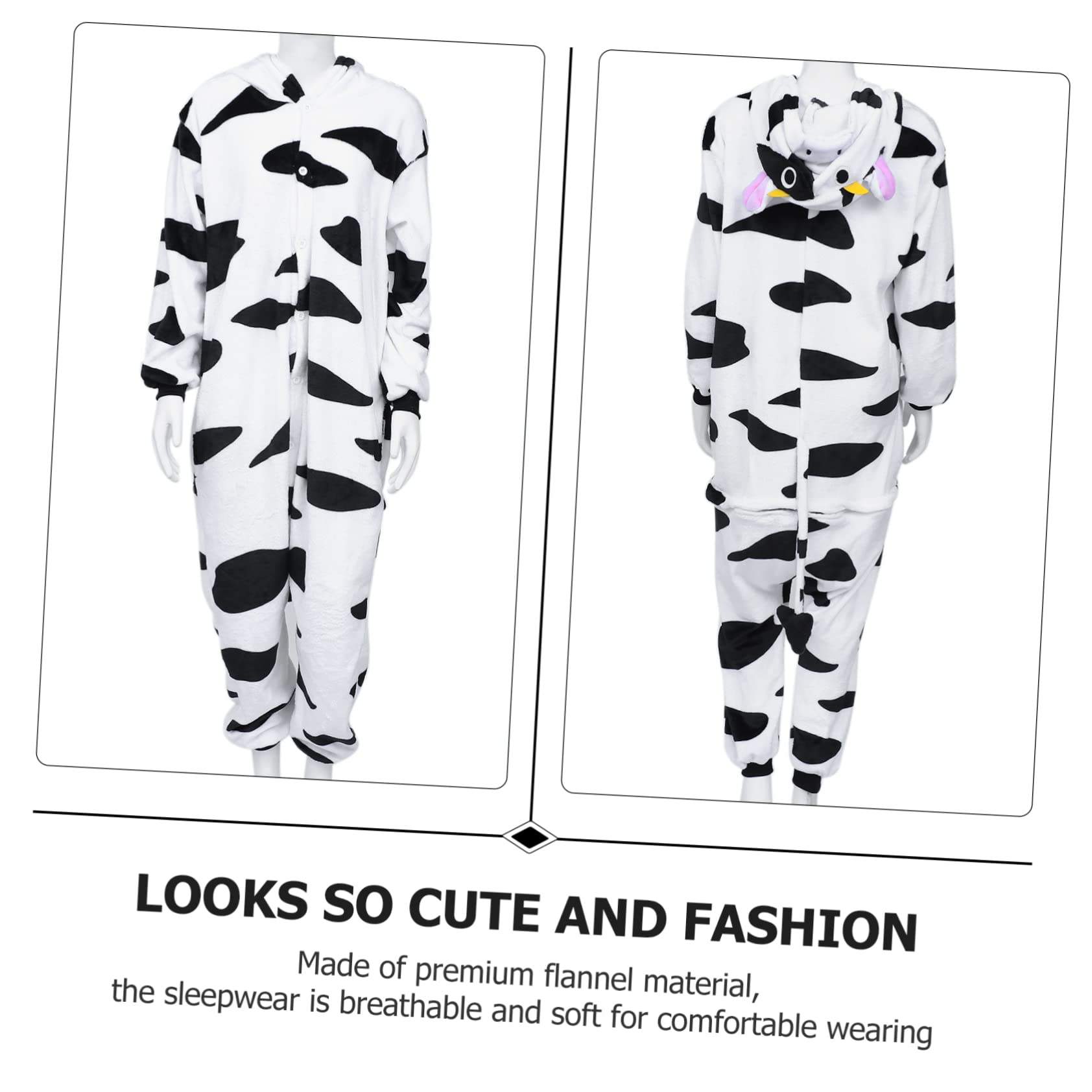 BESTYASH Pigiama Intero da Donna e Uomo in Flanella a Mucca Cartoon | Tuta Morbida e Traspirante, per Cosplay e Spettacoli, Stile Unisex Molto Caldo