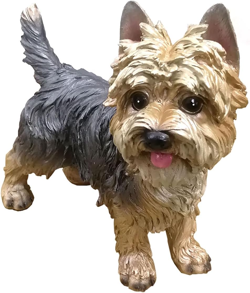 7.87 Inch Realistic Yorkie Dog Statue, Hand-Painted Resin Yorkshire Terrier Sculpture for Indoor Outdoor Garden Lawn Home Christmas Decor, Multicolor