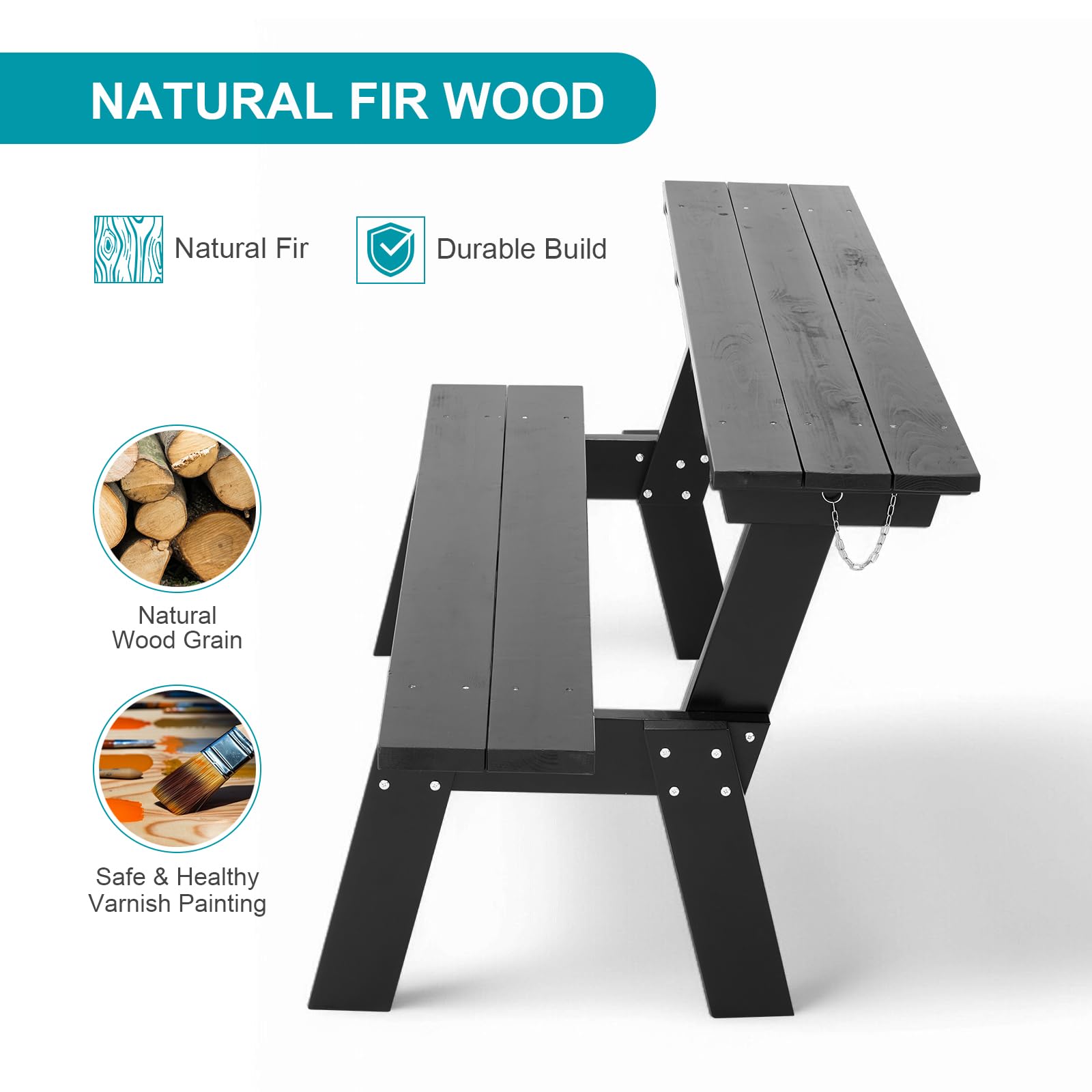 Set tavolo da picnic e panca in legno con telaio convertibile per 6 persone, perfetto per cortile, portico, patio e mobili da giardino