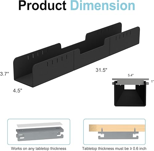 Miniatura 5 de Bandeja de organización de cables mejorada de 31.5 pulgadas sin taladrar debajo del escritorio, organizador de cables de fieltro para mesa, bandeja