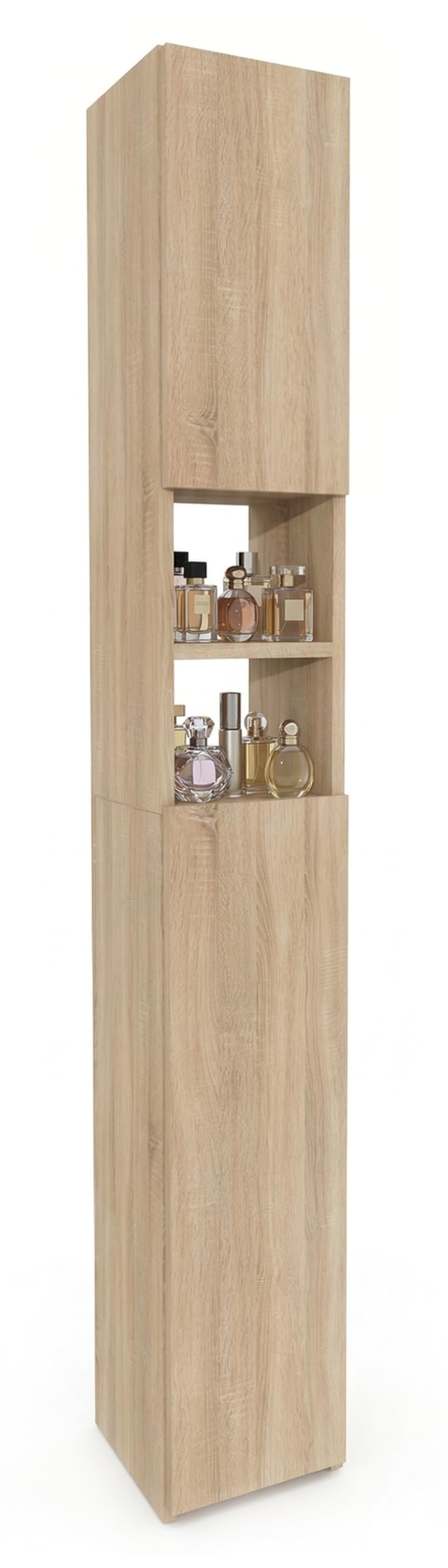 CraftPAK Armoire de Salle de Bain Largeur 24 cm, Colonne étroite en Bois, 7 Compartiments réglables, 2 Portes | Brun