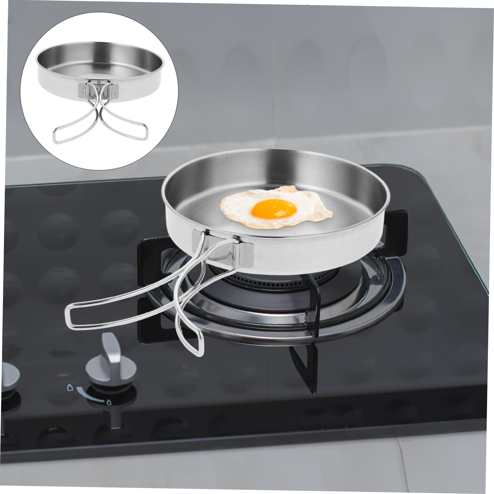 BRIGHTFUFU Non Stick Folding Frying Pan Stainless Steel Outdoor Cooking Pot Portable Camping Skillet for Hiking Steak Pan Convenient Storage for Backpackers and Picnics