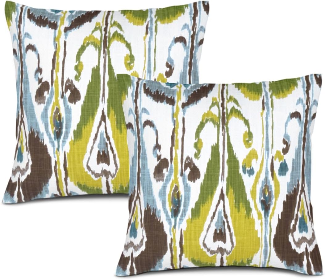 HUBUYTEFE Green Aqua Brown Cream Pillow Covers 18x18 Set of 2,Blue Green Turquoise