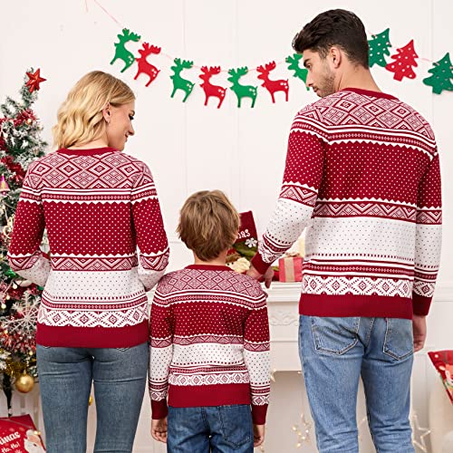 Image of MISSKY Family Christmas Sweater Crew Neck Reindeer Snowflakes Knitted Pullover for Women /Men /Kids