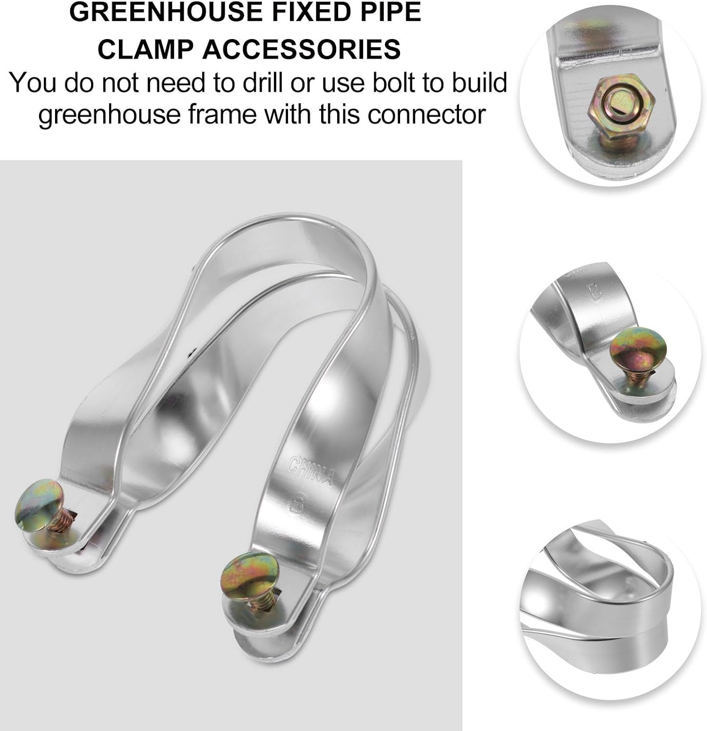5 Sets U-shaped Aluminum Tube Clamps for Greenhouse Frame, Heavy Duty Pipe Clips Φ34.0*φ41.0, Replacement Garden Support Brackets for Planting Structures