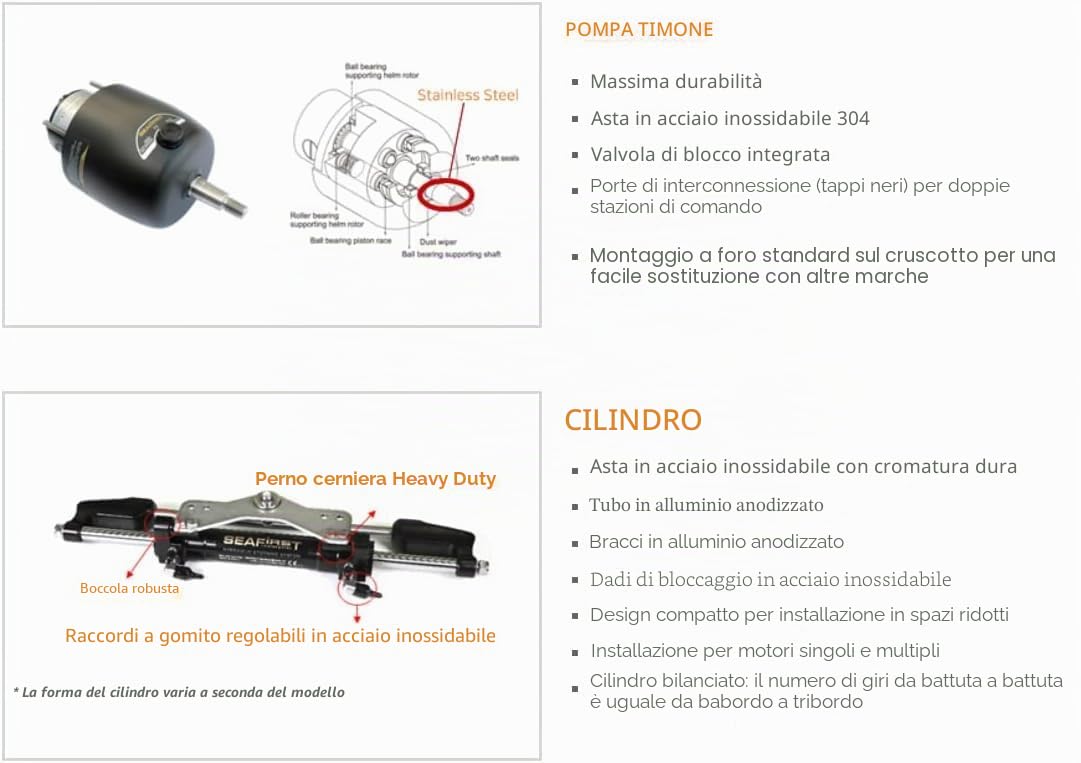 Seafirst Timoneria Idraulica per Motore fuoribordo - Kit Installazione Completa con Pompa Cilindro Olio Tubi Idraulici - Performance Top