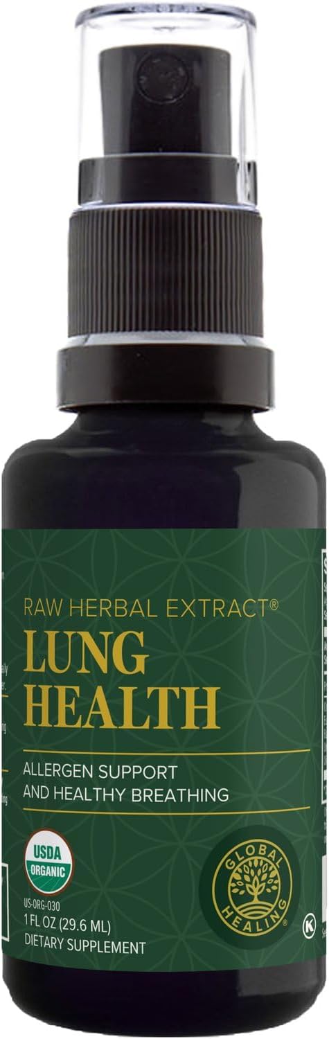 Global Healing Organic Lung Health Supplement - Herbal Nasal Decongestant Spray for Lung Cleanse, Respiratory Support and Mucus Relief To Breath Easy - Normal Nose Allergy and Sinus Defense - 1 Fl Oz