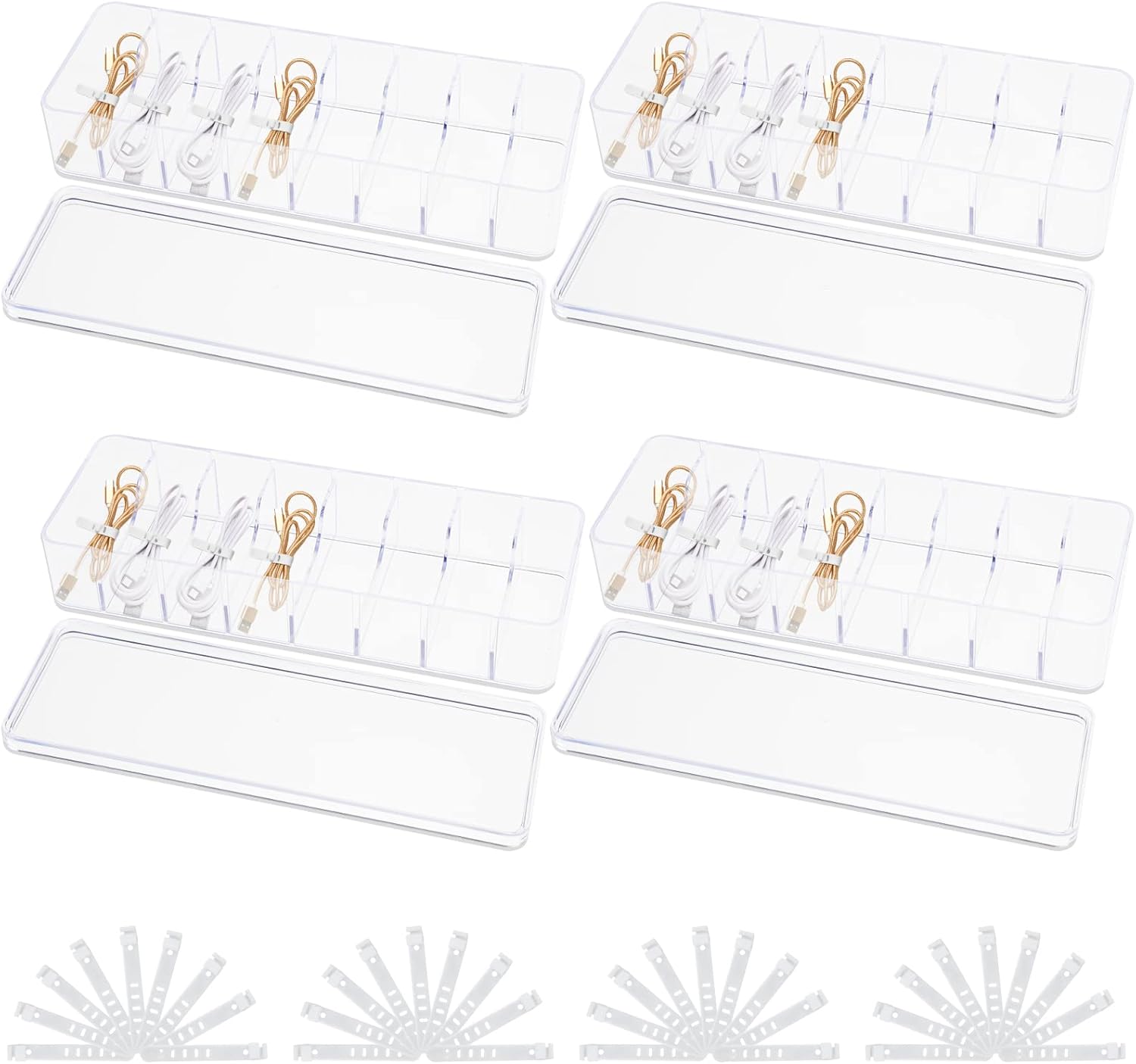 4pcs Plastic Cable Management Box，Charger Data Cable Cord