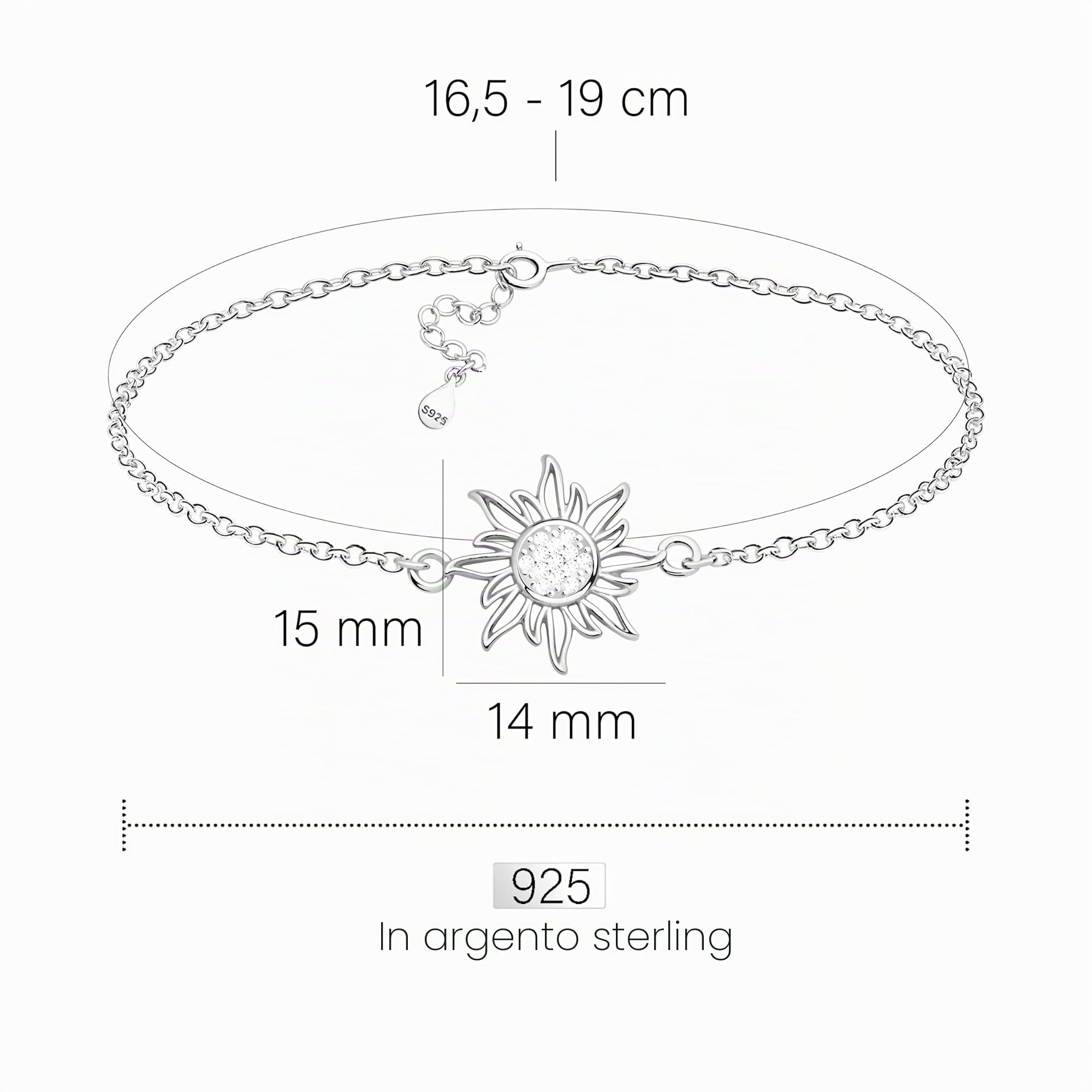 Sofia Milani - Bracciale da Donna in Argento 925 - con Pietra Zircone - Ciondolo a Sole